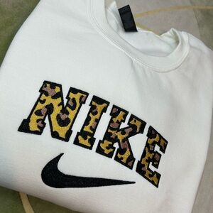 Nike White Sweatshirt with Cheetah Print Logo